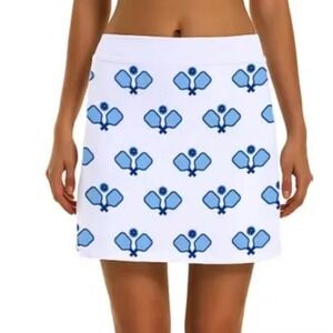 Toss Design Women's White Pickleball Skirt Blue Paddle Print S M NWT $75